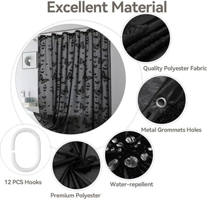 Onalasyc Black Butterfly Shower Curtain,Lace Sheer Shower Curtain,72x72in