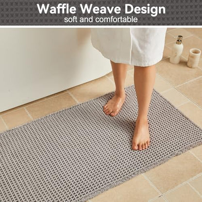 Triohero Waffle Runner Rug Bathroom, Long Boho Bath Mat, 24x72 Light Grey