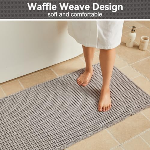 Triohero Waffle Bath Mat, Boho Bathroom Rugs Non Slip, 24x48 Light Grey