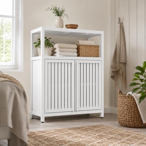 Bamboo Storage Cabinet, White Freestanding Bathroom Cabinet