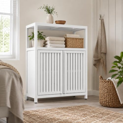 Bamboo Storage Cabinet, White Freestanding Bathroom Cabinet