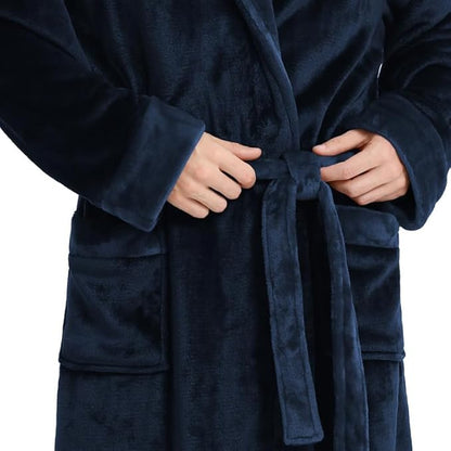 Yurhap Luxury Mens Robe with Hood, Ultra Cozy Fleece Bathrobe for Men, Plush Hooded Robe with Belt & 2 Pockets