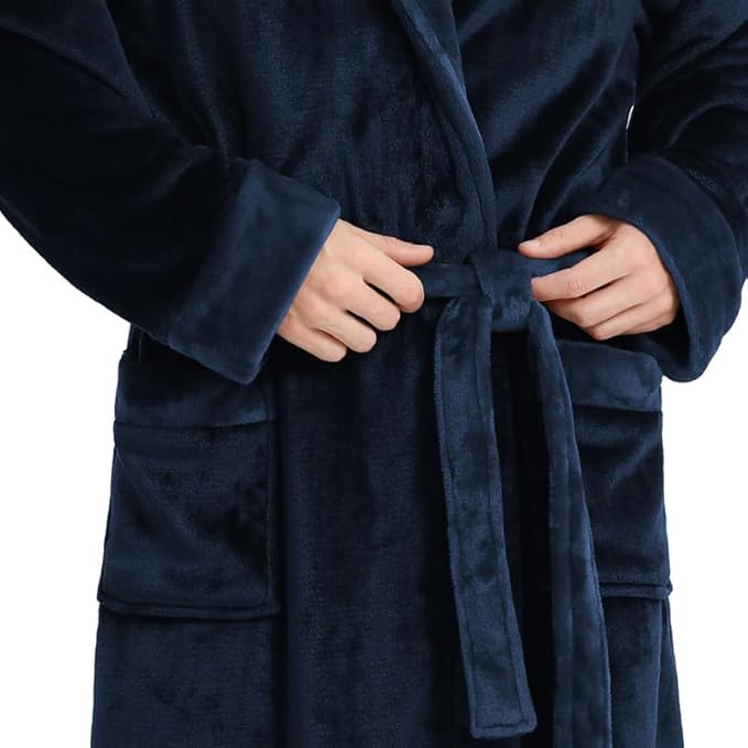 Yurhap Luxury Mens Robe with Hood, Ultra Cozy Fleece Bathrobe for Men, Plush Hooded Robe with Belt & 2 Pockets