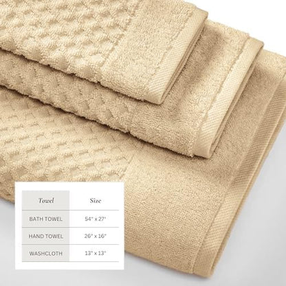 Great Bay Home Bath Towels - 100% Cotton 6 Piece Towel Set - Diamond Waffle Weave - Absorbent, Durable, Quick-Dry Towels for Bathroom (Oatmeal)