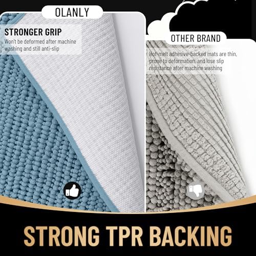 OLANLY Thick Chenille Absorbent Bathroom Rugs Mat 34x21, Airy Blue
