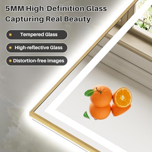 96X36 Inch LED Bathroom Mirror with Gold Frame, Backlit & Front Lit