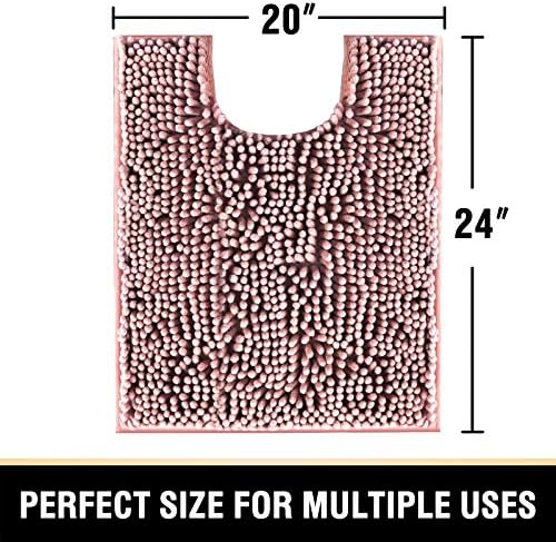 H.VERSAILTEX Toilet Mat U Shaped Bathroom Rugs Bath Mats for Bathroom Non Slip Luxury Chenille Bath Mat U Shape 20x24 Extra Soft and Absorbent Shaggy Rugs Washable Dry Fast - Coral Pink