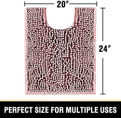 H.VERSAILTEX Toilet Mat U Shaped Bathroom Rugs Bath Mats for Bathroom Non Slip Luxury Chenille Bath Mat U Shape 20x24 Extra Soft and Absorbent Shaggy Rugs Washable Dry Fast - Coral Pink
