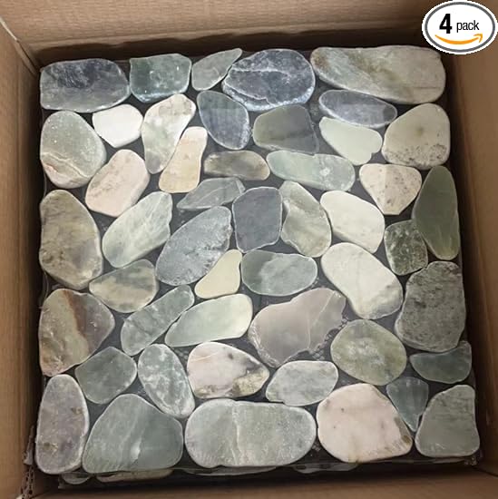 Pebble Tile, Stone Interlocking Deck Tiles for Patio,Outdoor and Indoor Floor Tiles for Porch Poolside Jade Green 4 Sheets