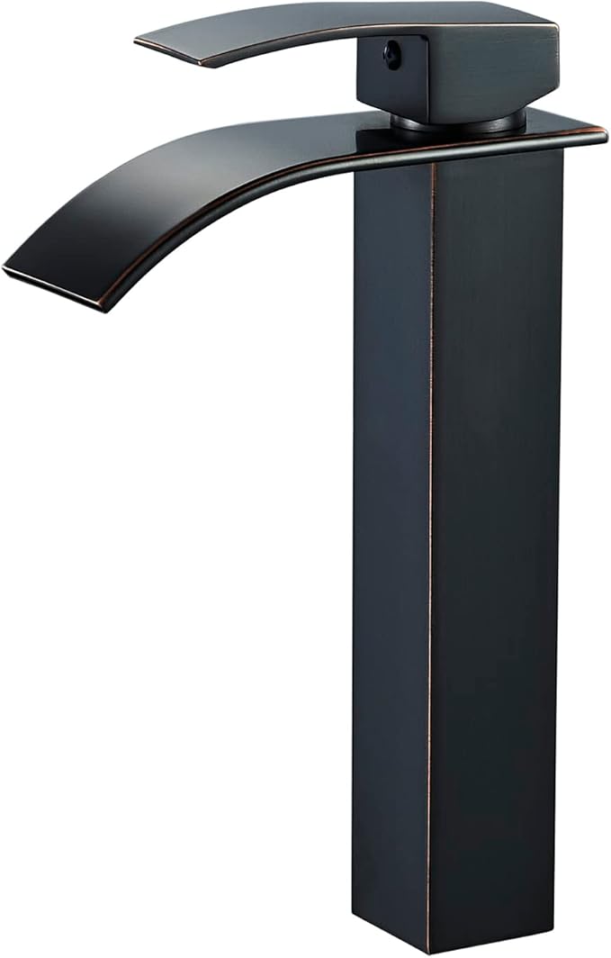 VOTON Vessel Sink Faucet Oil Rubbed Bronze Modern Tall Waterfall Bathroom Sink Faucet Single Handle Bathroom Faucet 1 Hole Bowl Lavatory Vanity Faucet, Rv Sink Camper Farmhouse Bathroom Faucet