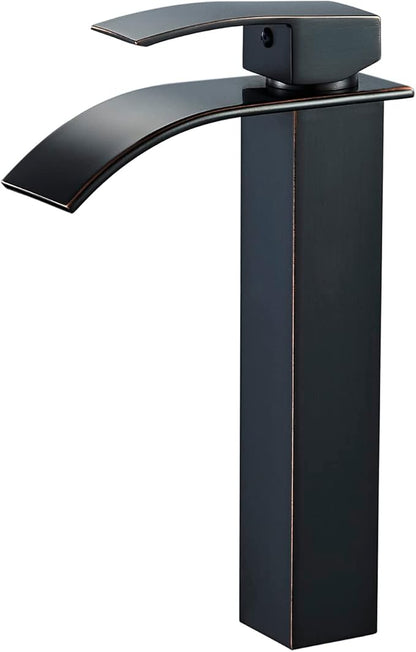 VOTON Vessel Sink Faucet Oil Rubbed Bronze Modern Tall Waterfall Bathroom Sink Faucet Single Handle Bathroom Faucet 1 Hole Bowl Lavatory Vanity Faucet, Rv Sink Camper Farmhouse Bathroom Faucet