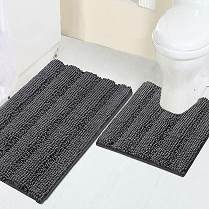 2 Piece Bathroom Rug Set with Toilet Mat, Soft Absorbent Chenille, Non-Slip