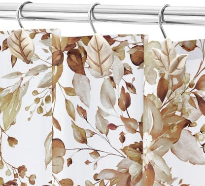 Beige Plant Leaf Shower Curtain Hooks,Eucalyptus Bathroom Decor,12PCS