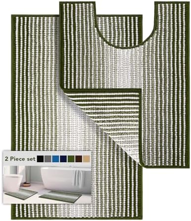BSICPRO Bathroom Rugs Sets 2 Piece, 32"x20" + U-Shaped 24"x20", Sage