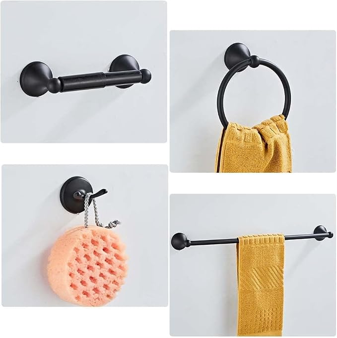 8 Piece Bathroom Accessory Set(Adjustable Towel Bar, Towel Ring, Toilet Paper Holder,Towel Hook), Wall Mounted Bathroom Hardware Accessories Set,Matte Black