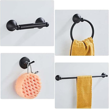 8 Piece Bathroom Accessory Set(Adjustable Towel Bar, Towel Ring, Toilet Paper Holder,Towel Hook), Wall Mounted Bathroom Hardware Accessories Set,Matte Black