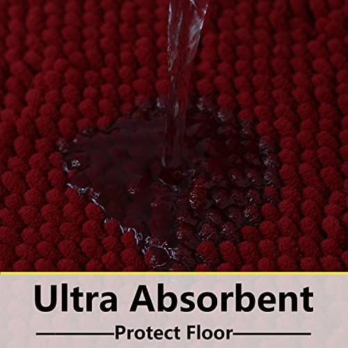 Bathroom Rugs Chenille 3-Piece Extra Soft and Absorbent Shag Bathroom Rugs, Machine Wash Mat, Strong PVC Non-Slip Underside, Plush Carpet Mats (Burgundy)