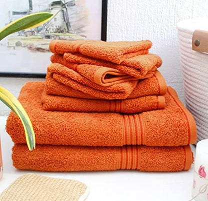 Orange Bath Towels for Bathroom – 100% Cotton, Thick, Soft, Luxury Bath Towels Set with 2 Extra Large Bath, 2 Hand, and 4 Washcloths – Plush, Absorbent, and Hotel-Quality Towels for Bathroom & Spa