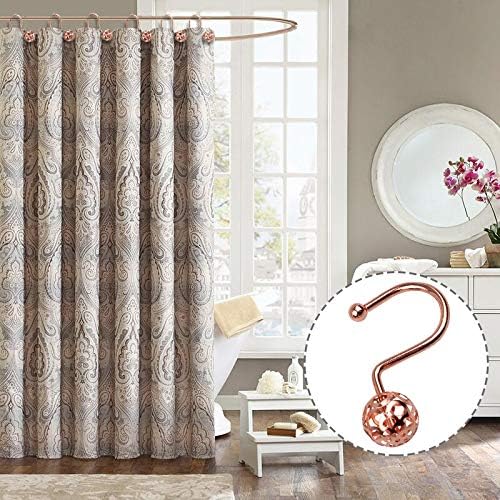 Gracelife 12Pcs Hollow Ball Shower Curtain Hooks Luxury Quality Rustproof Stainless Steel Shower Curtain Rings Hooks for Bathroom Rod (Rose Gold)