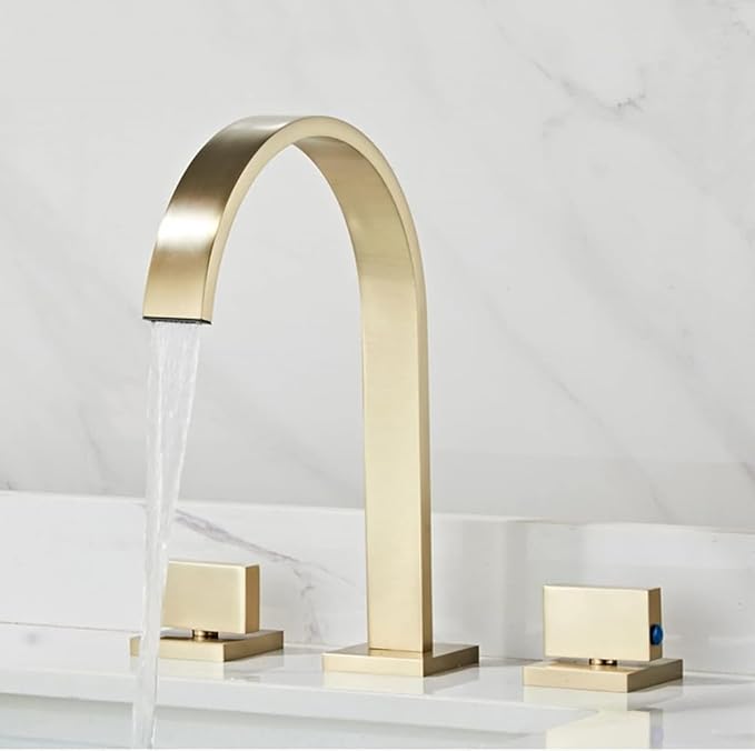Bathroom Faucet Waterfall, Double Handle, Faucets for Sink Splashback Modern Vanity 3 Holes-Gold(Gold)