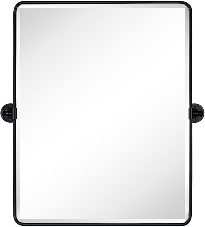 Farmhouse Pivot Rectangle Bathroom Mirror Matt Black Metal Framed Tilting Beveled Vanity Mirrors for Wall, Overall 27.91x 30 inches (Mirrror 24 x 30 inches)