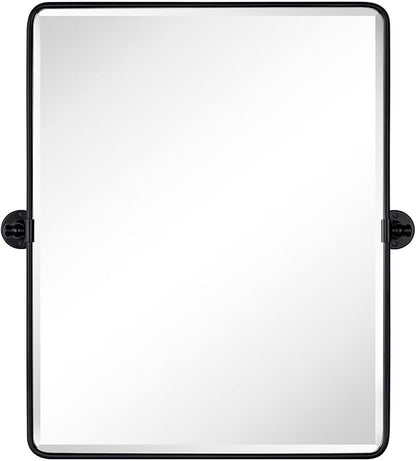 Farmhouse Pivot Rectangle Bathroom Mirror Matt Black Metal Framed Tilting Beveled Vanity Mirrors for Wall, Overall 27.91x 30 inches (Mirrror 24 x 30 inches)