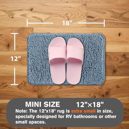 Small Bathroom Rug 12"x18" – Washable and Absorbent Bath Mat, Non Slip, Thick Soft Chenille Bath Rugs for Bathroom, Shower, Sink, Dog mat(Blue)