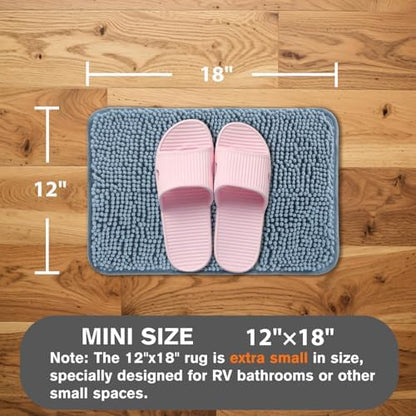Small Bathroom Rug 12"x18" – Washable and Absorbent Bath Mat, Non Slip, Thick Soft Chenille Bath Rugs for Bathroom, Shower, Sink, Dog mat(Blue)