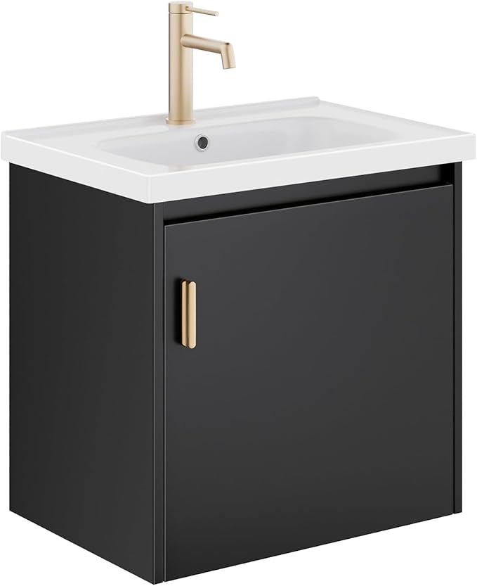 phiestina 20 Inch Floating Small Bathroom Vanity, Pre-Assembled Wall Mounted Black Cabinet with Soft-Close Door,Single Hole Ceramic Sink, Modern Space-Saving Design, No Faucet,BV04-20-PUREBLACK