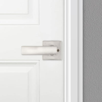 Kwikset Breton Dummy Door Handle, Single Sided Lever for Closets, French Double Doors, and Pantry, Satin Nickel Non-Turning Reversible Interior Push/Pull Lever, with Microban Protection