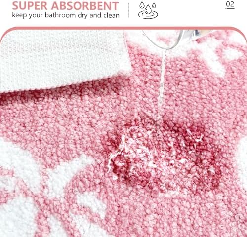 APROPHIC Fall Pumpkin Bath Mats for Bathroom, Thanksgving Super Absorbent Non-Slip Microfiber Shaggy Bath Rugs, Autumn Bathroom Mat for Shower, Tub, Sink, Decor, Machine Washable, 20x30 in, Pink