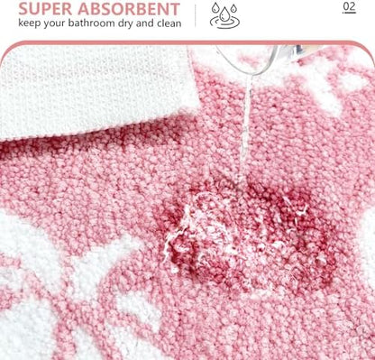 APROPHIC Fall Pumpkin Bath Mats for Bathroom, Thanksgving Super Absorbent Non-Slip Microfiber Shaggy Bath Rugs, Autumn Bathroom Mat for Shower, Tub, Sink, Decor, Machine Washable, 20x30 in, Pink