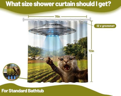 Funny Otter Shower Curtain Fun Carzy UFO Shower Curtains for Boys Bathroom Decor Sets, Waterproof Cloth Fabric with Hooks, 70 x 72 Inch