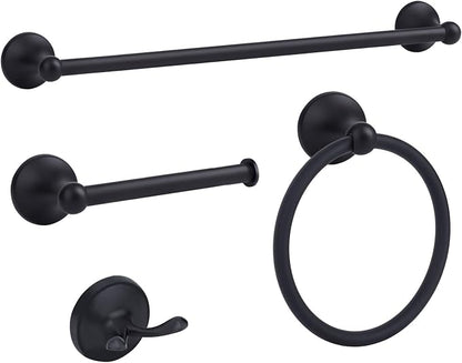 4 Piece Antique Bathroom Hardware Accessories Set Matte Black,24 Inch Towel Bar Set,Towel Rack Set,Bathroom Towel Holder Set
