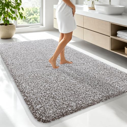 OLANLY Microfiber Bathroom Rugs 70x46, Quick Dry Bath Mat, Brown and White