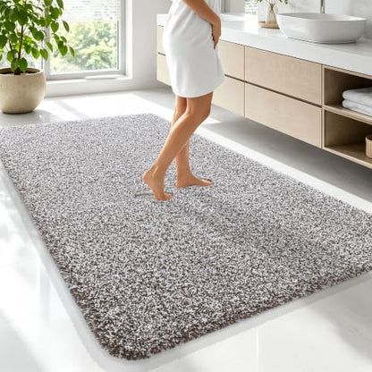 OLANLY Microfiber Bathroom Rugs 70x46, Quick Dry Bath Mat, Brown and White