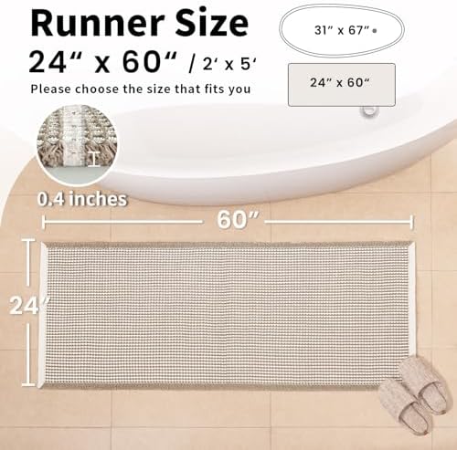 Long Bath Mat, Waffle Bathroom Runner Rug Non Slip Washable, 24 x 60