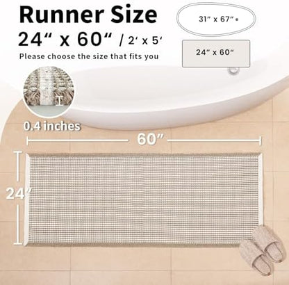 Long Bath Mat, Waffle Bathroom Runner Rug Non Slip Washable, 24 x 60