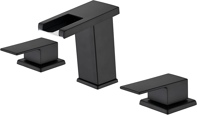 LED Bathroom Faucet 3 Hole, Matte Black Waterfall Bathroom Faucets, 8 Inch Widespread Modern Bathroom Sink Faucet & Parts, Wide Spread Touch On Three Hole 2 Handle Bathroom Vanity Faucet