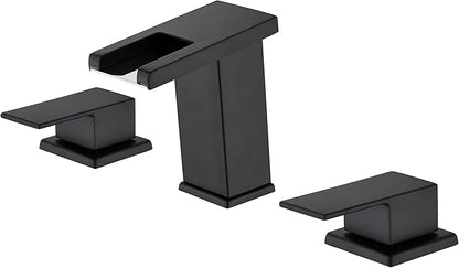 LED Bathroom Faucet 3 Hole, Matte Black Waterfall Bathroom Faucets, 8 Inch Widespread Modern Bathroom Sink Faucet & Parts, Wide Spread Touch On Three Hole 2 Handle Bathroom Vanity Faucet