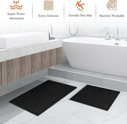 Black Bathroom Accessories Set, 23Pcs Bath Accessory Sets Complete with Bathtub Mat, Shower Curtain Set with Hooks, Soap Dispenser, Toothbrush Holder, Qtip Holder, Trash Can, Toilet Brush