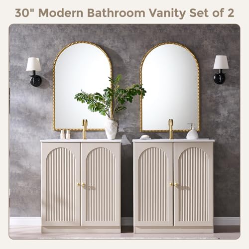 IFBUY 30 Inch Arched Bathroom Vanity with Sink, Modern Fluted Design, Cream