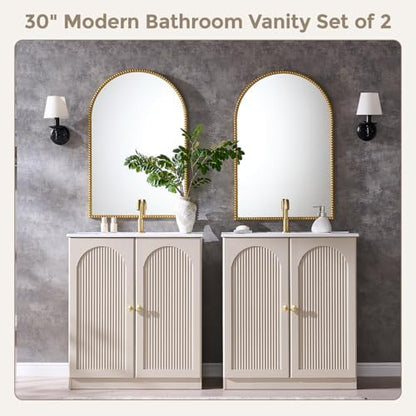 IFBUY 30 Inch Arched Bathroom Vanity with Sink, Modern Fluted Design, Cream