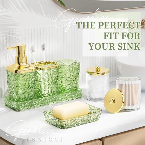 Green Bathroom Accessories Set 7 Pcs, Green Bathroom Sets, Acrylic Soap Dispenser and Toothbrush Holder Set, Qtip Holder Set, Bathroom Sink Set, Gift for Home Apartment