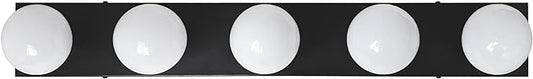 Design House Vanity Lights, 5 Linear Lights, Dimmable, Horizontal or Vertical Use, Uses (5) 60W Bulbs, for Bathroom/Makeup Vanity, Matte Black, 30.0 in. W x 2.0 in. H x 4.3 in. D, 588582-BLK