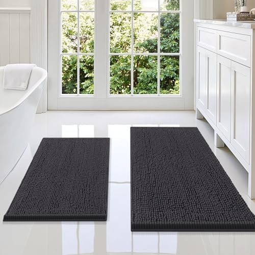 Smiry Chenille Bathroom Rugs Sets 2 Piece (36x24+30x20, Charcoal Grey)