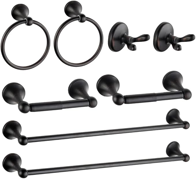 8 Piece Bathroom Accessory Set(Adjustable Towel Bar, Towel Ring, Toilet Paper Holder,Towel Robe Hook), Wall Mounted Bathroom Hardware Accessories Set,Oil Rubbed Bronze