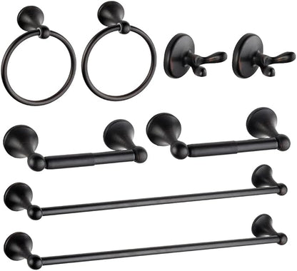 8 Piece Bathroom Accessory Set(Adjustable Towel Bar, Towel Ring, Toilet Paper Holder,Towel Robe Hook), Wall Mounted Bathroom Hardware Accessories Set,Oil Rubbed Bronze