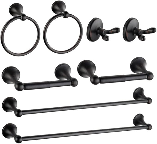 8 Piece Bathroom Accessory Set(Adjustable Towel Bar, Towel Ring, Toilet Paper Holder,Towel Robe Hook), Wall Mounted Bathroom Hardware Accessories Set,Oil Rubbed Bronze