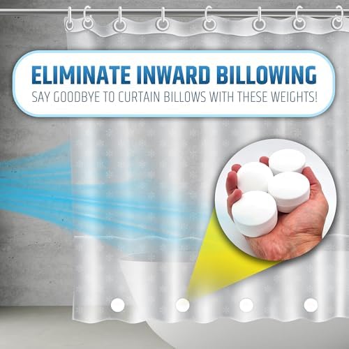 XL & Extra Heavy Powerful Anti-Billowing Magnetic Shower Curtain Weights for Splash-Free Bath Experience - 360° Silicone Wrapped - Will Never Rust - Prevent Curtain from Blowing | 4 XL Pairs | White